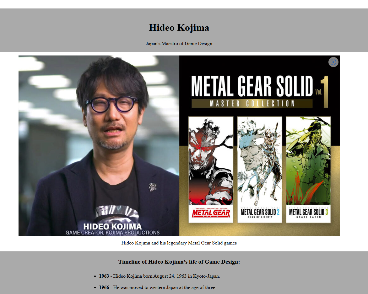 screenshot from Tribute page